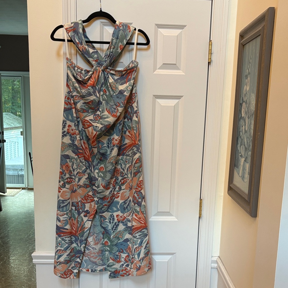 Faherty Twist Tie Dress in Blue and Orange Floral